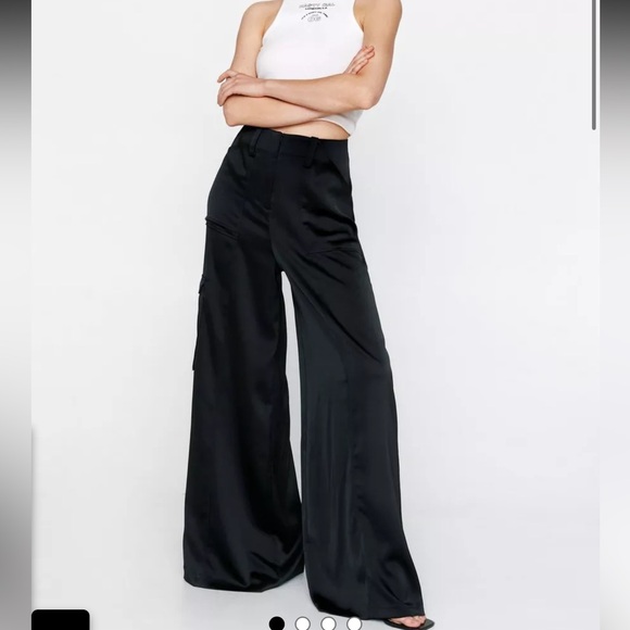 Nasty Gal Pants - Nasty Gal satin Super Wide Leg Cargo Pants